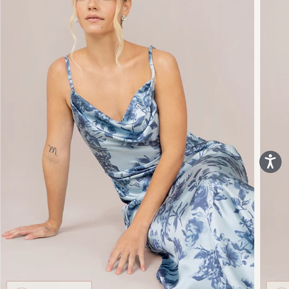 Blue Floral Bridesmaids Dress- Cowl Neck and Adjustable Straps